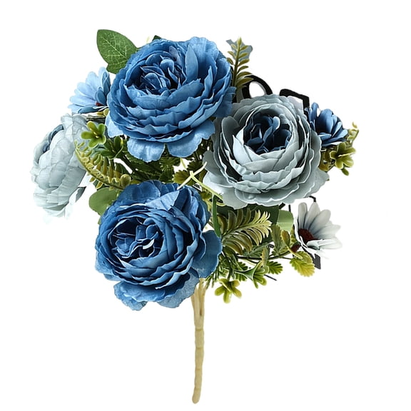 European Style Artificial Peony Flower Bouquet, Bendable Stem Realistic Faux Floral Arrangement for Home Table Decor Wedding Bridal Bouquet Party Centerpiece Decoration(Dark Blue)