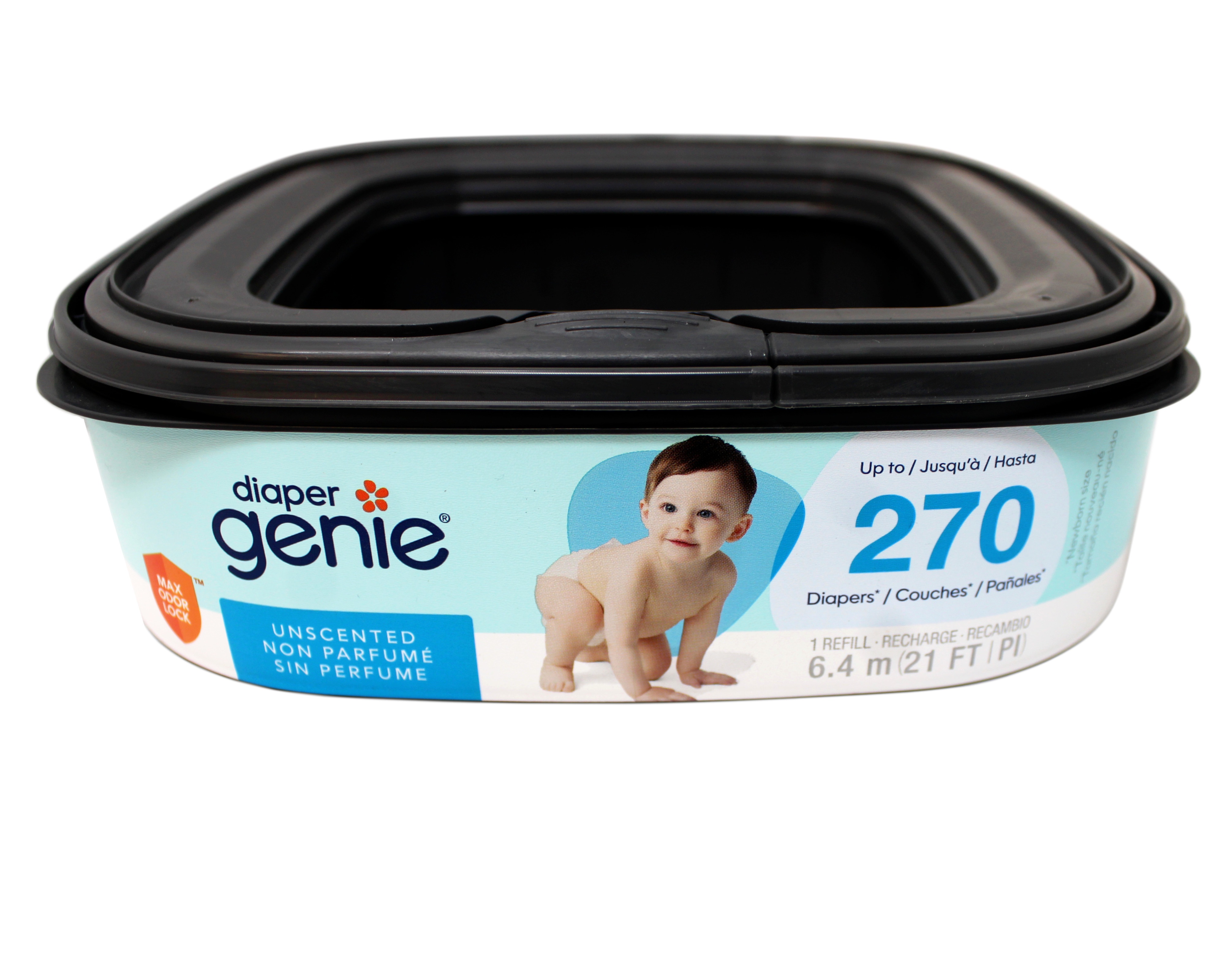 4 Pack - Diaper Genie Square Refill, can Hold up to 270 Newborn-Sized Diapers, Max Odor Lock, Unscented