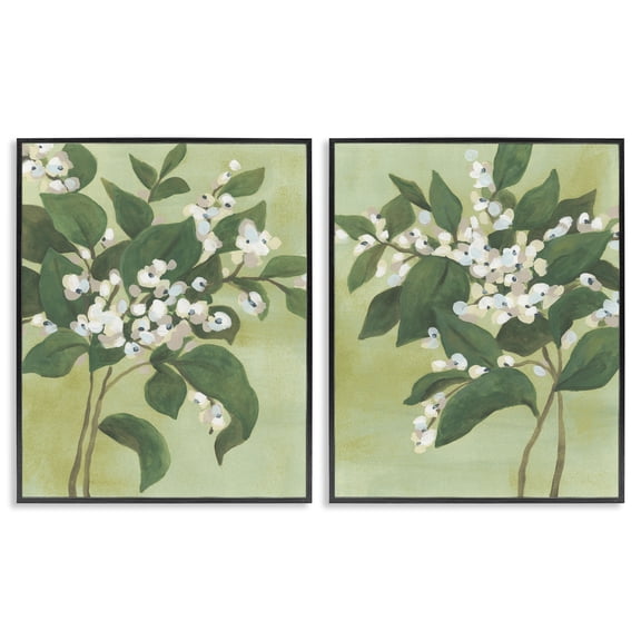 Stupell Industries Verdant Herb Blossoms 2 Piece Black Framed Giclee Art Set, design by June Erica Vess