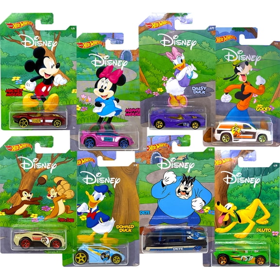 Disney x Hot Wheels Character Vehicle 90th Anniversary Edition Set, Collectible Toy Car 8 Pack
