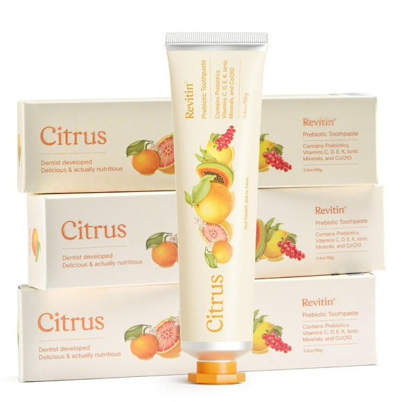 Revitin Toothpaste | Fluoride-Free Prebiotic Citrus Tooth Gel | No SLS, Gluten Free, Dye Free, GMO Free, No Sweeteners | Non-Toxic, Kid Approved, Pack of 3