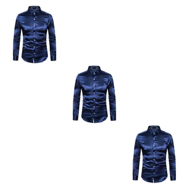 Minnieouse Cuello de camisa de manga larga formal con botones - diario para hombres Camisa de hombre de secado rápido Manga larga formal Azul Type1 NO1