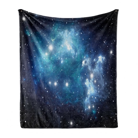 Space Soft Flannel Fleece Throw Blanket, Vibrant Celestial Supernova Scenery Energy Andromeda Outer Space Picture, Cozy Plush for Indoor and Outdoor Use, 60" x 80", Blue, by Ambesonne