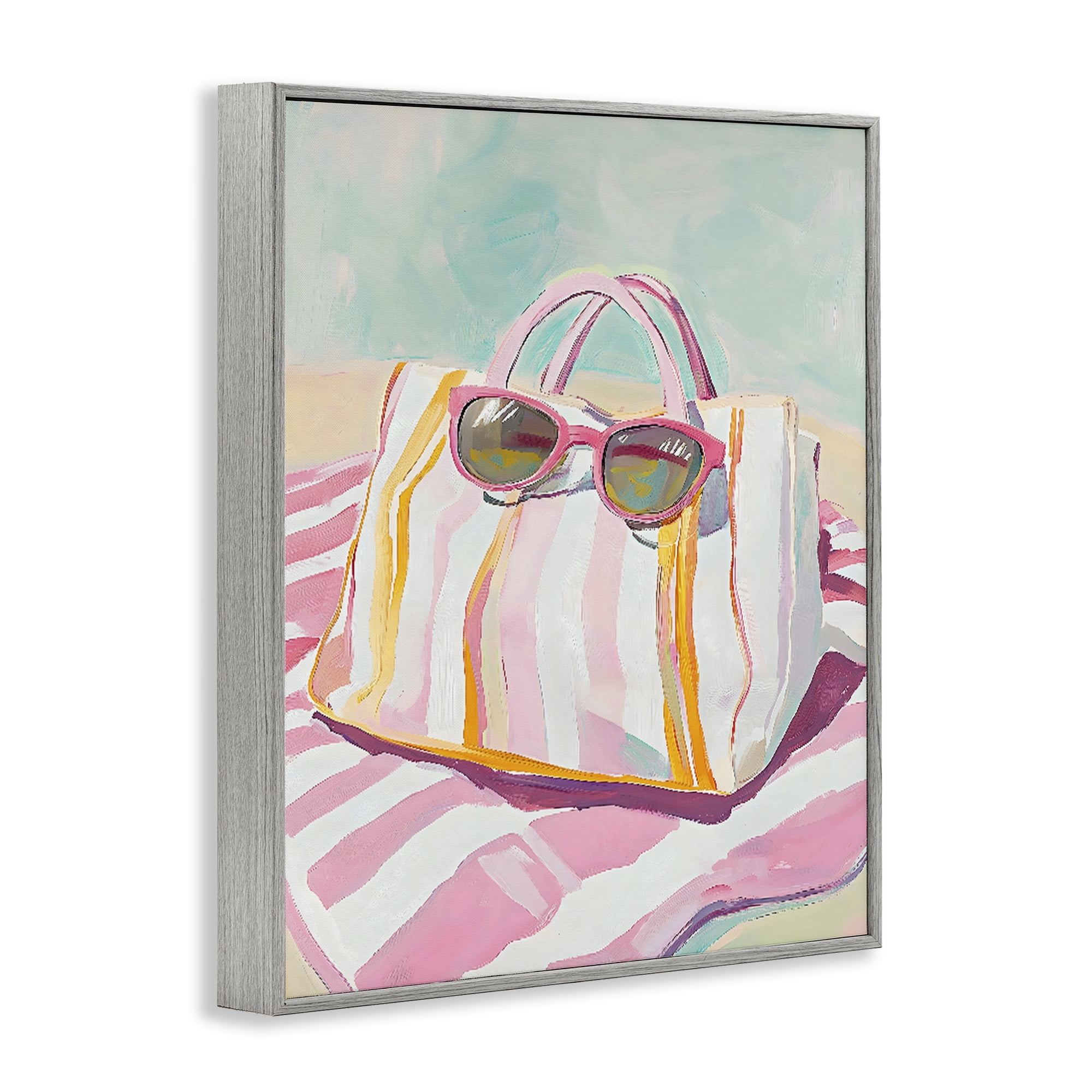 Stupell Industries Beach Bag & Sunglasses Gray Framed Giclee Art, design by The Prints Vibe