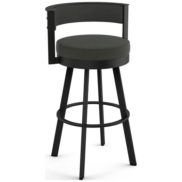 Amisco Browser 30 in. Swivel Bar Stool - Charcoal Grey Polyester / Black Metal