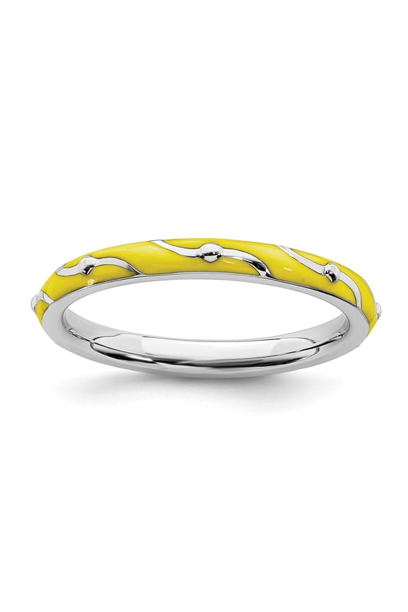 925 Sterling Silver Stackable Expressions Yellow Enamel Ring Size: 10; for Adults and Teens; for Women and Men