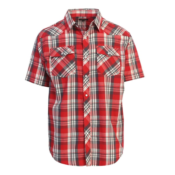 Gioberti Men's Short Sleeve Plaid Western Shirt W/Pearl Snap-on Buttons ...