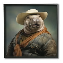 Stupell Industries Cowboy Manatee Portrait Animals & Insects Painting Black Framed Art Print Wall Art, 24 x 24