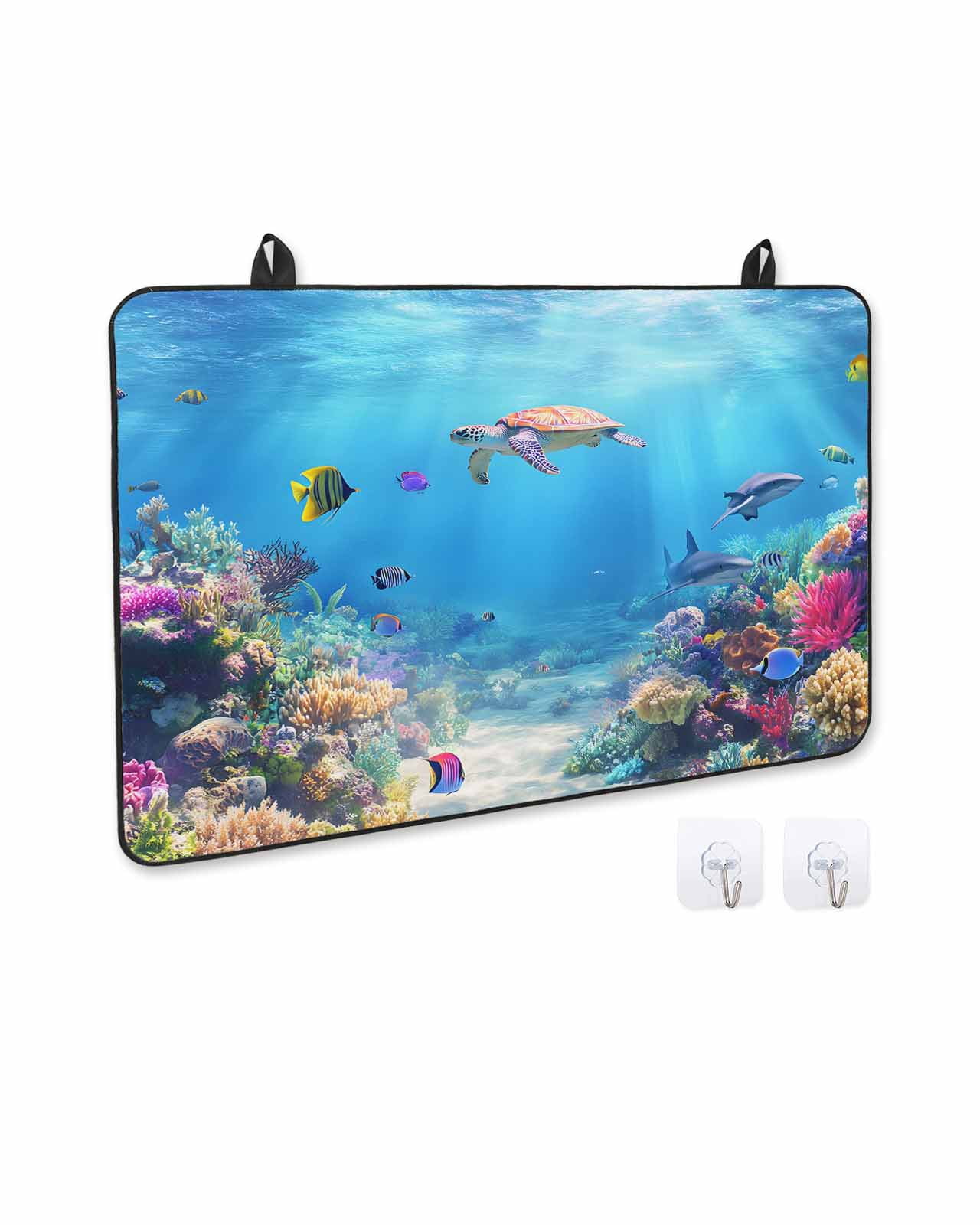 nqOlkjepod Large Induction Cooktop Protector Mat 24"x21", Ocean Turtle Stove Top Covers for Electric Stove, Blue Beach Summer Dolphin Whale Coral Fish Stove Burner Cover Mats, Glass Top Stove Cover