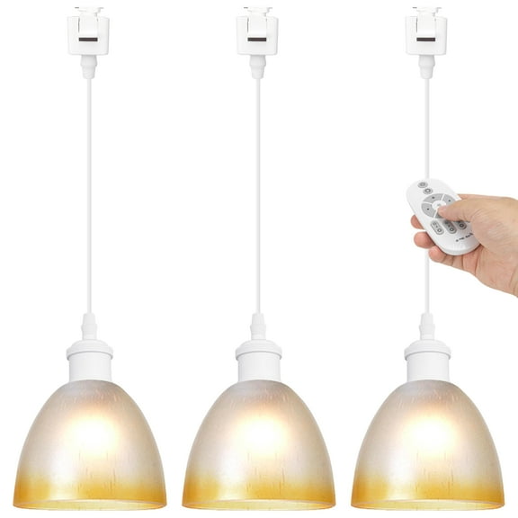 Kiven J-Type track lighting pendants,Modern J track pendant lights with Glass Globe,3-Light Track Lighting Fixture Dimmable for Kitchen Island Hallway Restaurant,White Socket