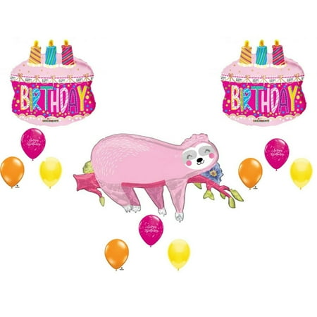 Sloth Birthday Balloons Cake Zoo Jungle Safari Monkey Decorations