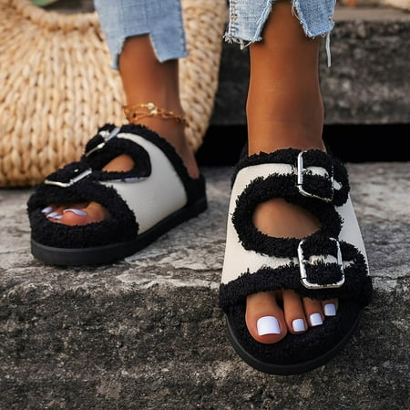 

Krdevn Women s Winter Fashion Open Toed Cotton Slippers Home Casual Comfortable Slippers -Black 38
