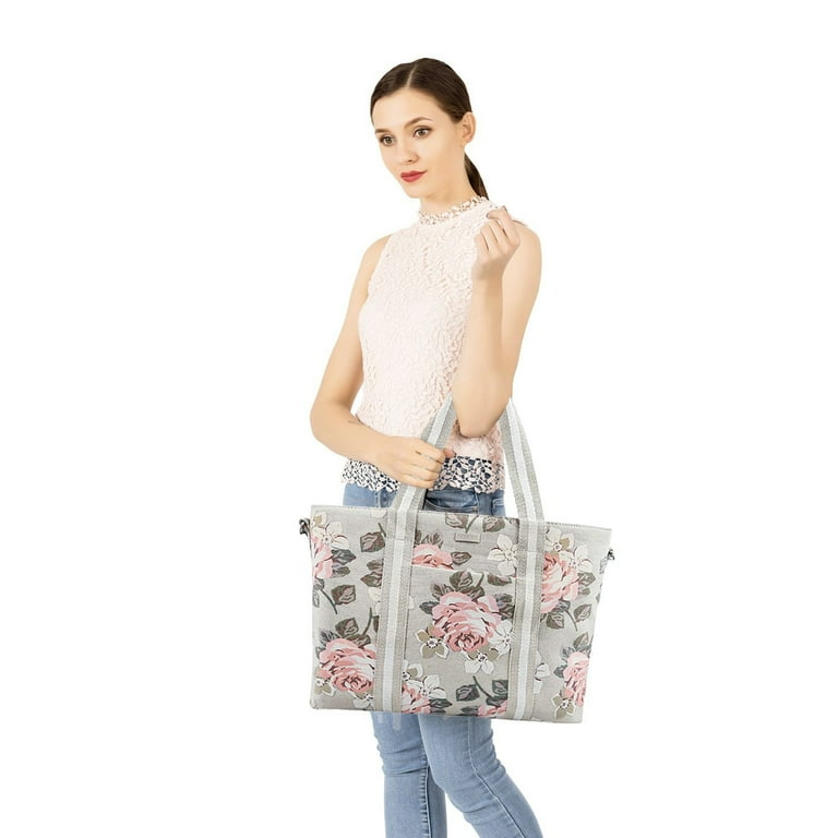 Mosiso Laptop Tote Bag Up to 17.3 Inch Canvas Classic Travel Shopping Carrying Shoulder Handbag Compatible Notebook Ultrabook Chromebook Gray