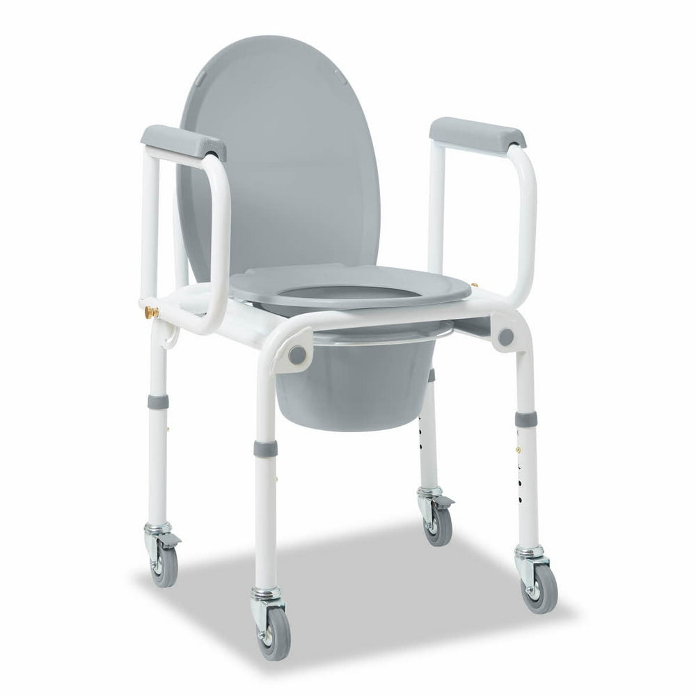 Medline Drop Arm Commode with Wheels, Swing Away Arm Rest for Easy Transfer, Supports up to 250 
