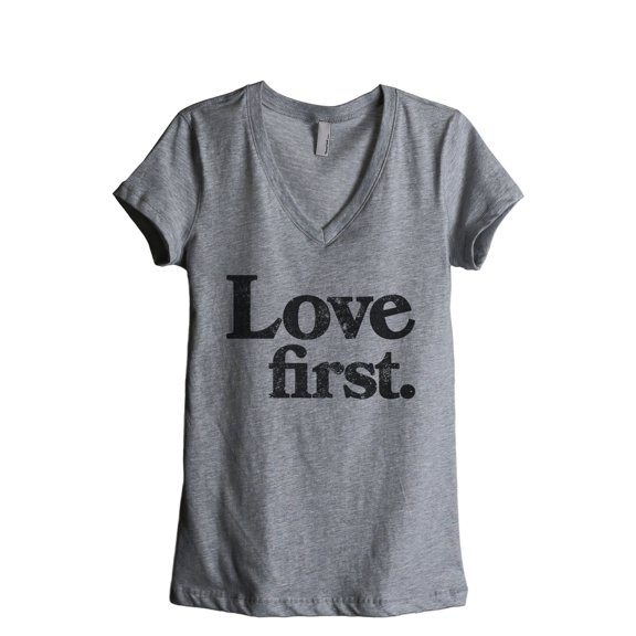 Love First Women's Fashion Relaxed V-Neck T-Shirt Tee Heather Grey Large