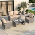 thumbnail image 2 of UDPATIO 4 Piece Outdoor Sectional Conversation Sets， Wicker Patio Furniture Set with Gray PE Rattan Patio Sofa Set for Balcony, Porch, Backyard, Beige, 2 of 8