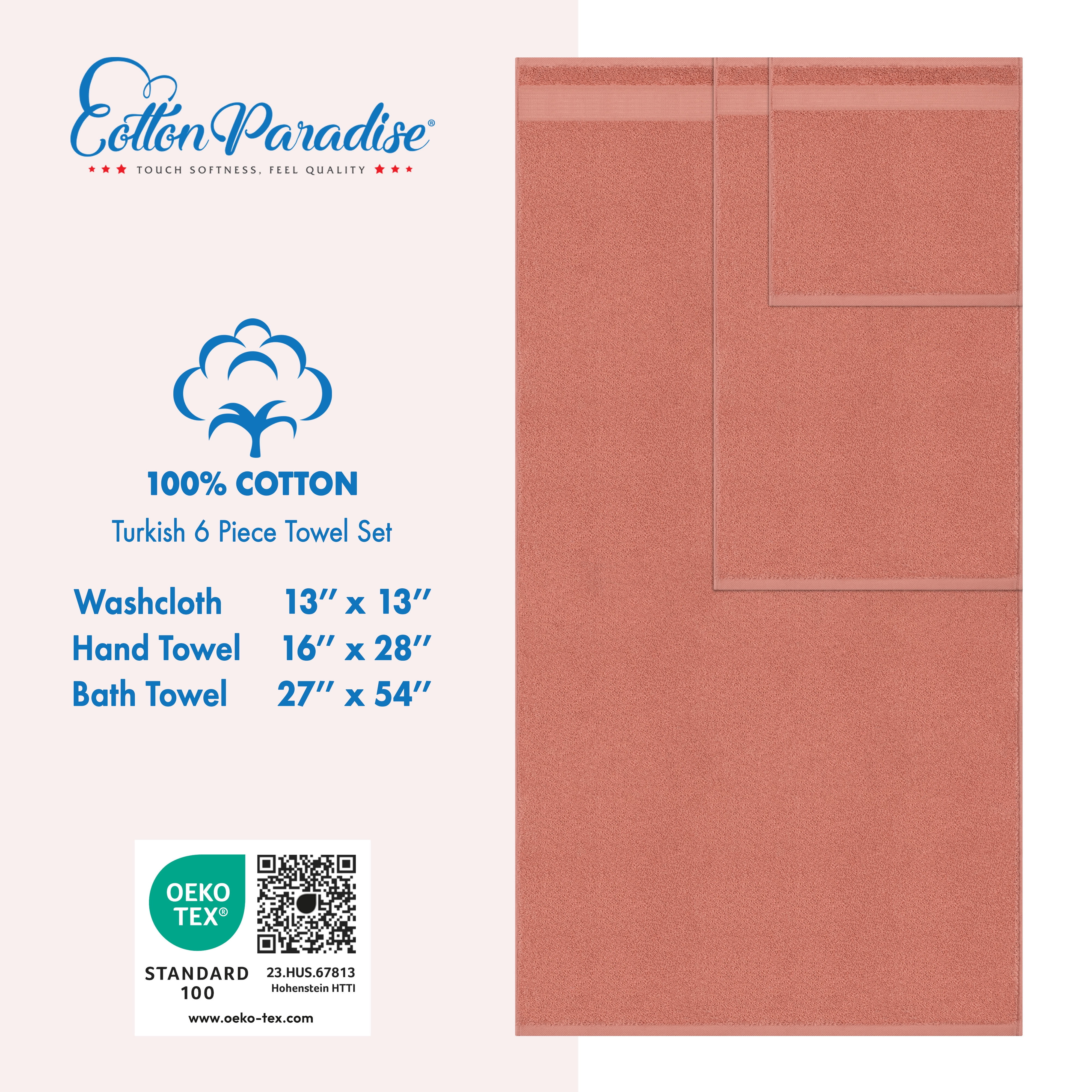 Cotton Paradise 100% Cotton 6 Piece Towel Set, Soft Absorbent Quick Dry Towels for Bathroom, Coral
