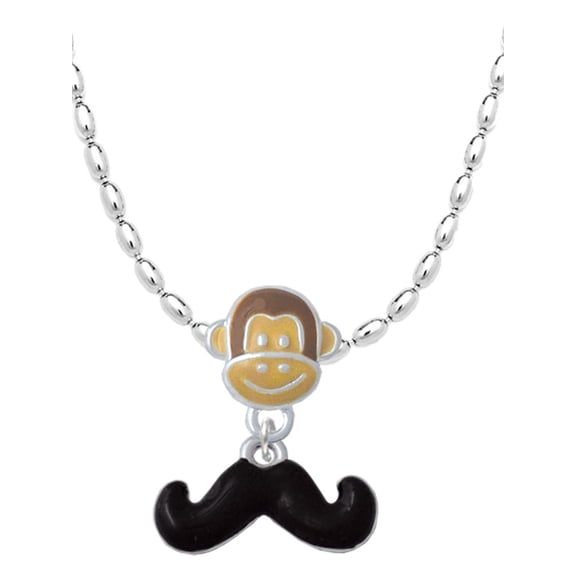 Delight Jewelry Silvertone Small Black Enamel Mustache Mia Monkey Charm Necklace