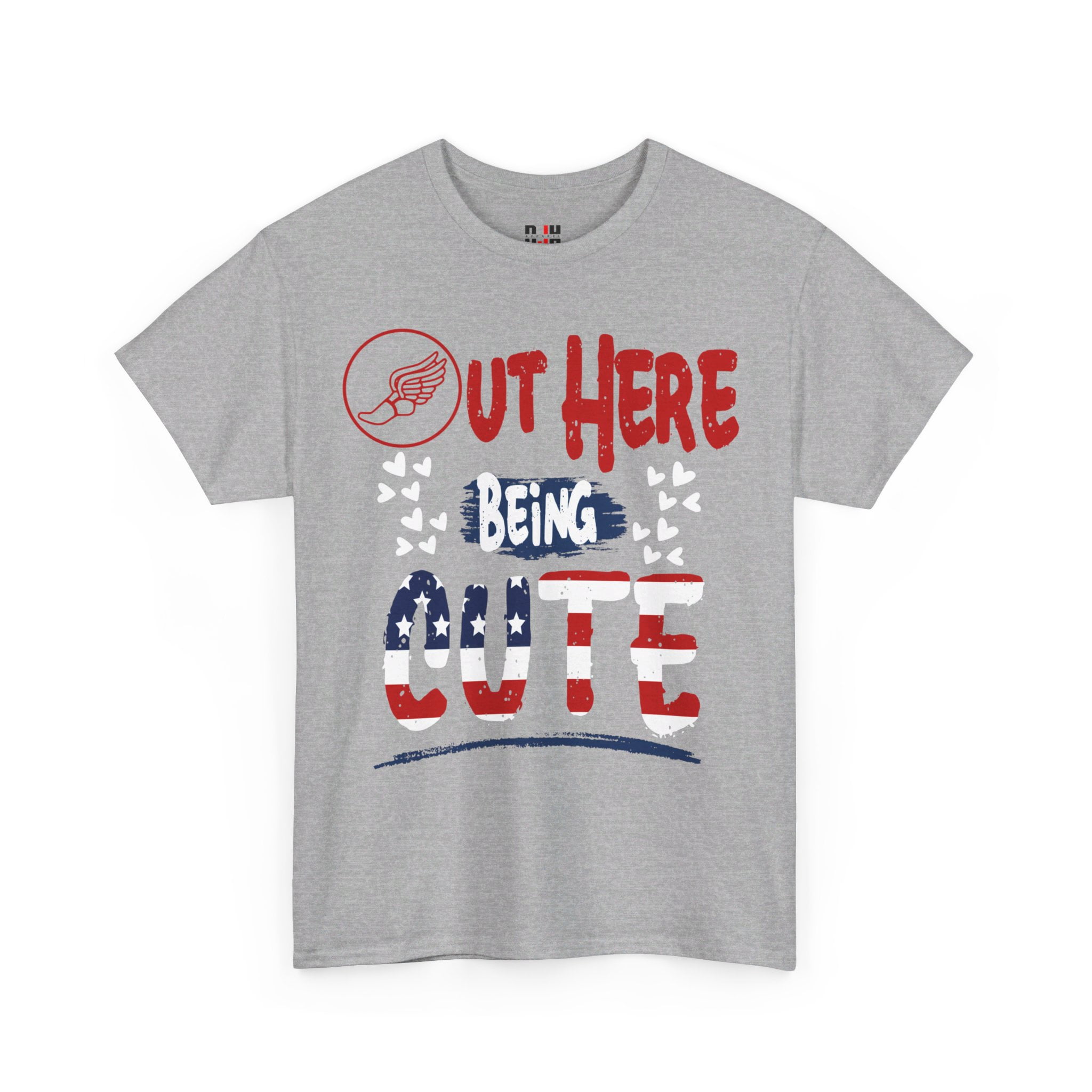 DJH Apparel | Out Here Being Cute US Flag Track / Field Unisex Cotton Tee