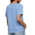 thumbnail image 4 of DeHolifer Women's Tops Crewneck Casual Printed Fake Two Piece Short Sleeve Summer Trendy Tee Tops Light Blue M, 4 of 7