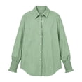 thumbnail image 5 of Women's Long Sleeve Button Down Shirts, Women's Striped Dressy Shirt with Ruffled Cuffs, Women's Green,Size S-3XL, 5 of 5