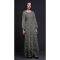thumbnail image 2 of Bimba Robe Maxi à Manches Longues pour Femmes en Georgette Mousse Imprimée de Baies Bleues et d'Oiseau Flowerpecker - Grande, 2 of 5