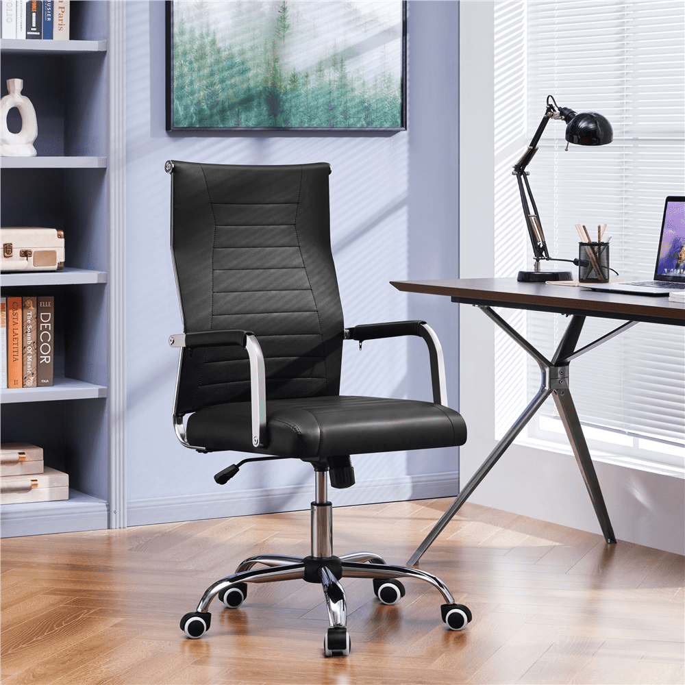Alden Design Adult Modern Faux Leather Office Desk Chair with Mid-back for Home Office, Black