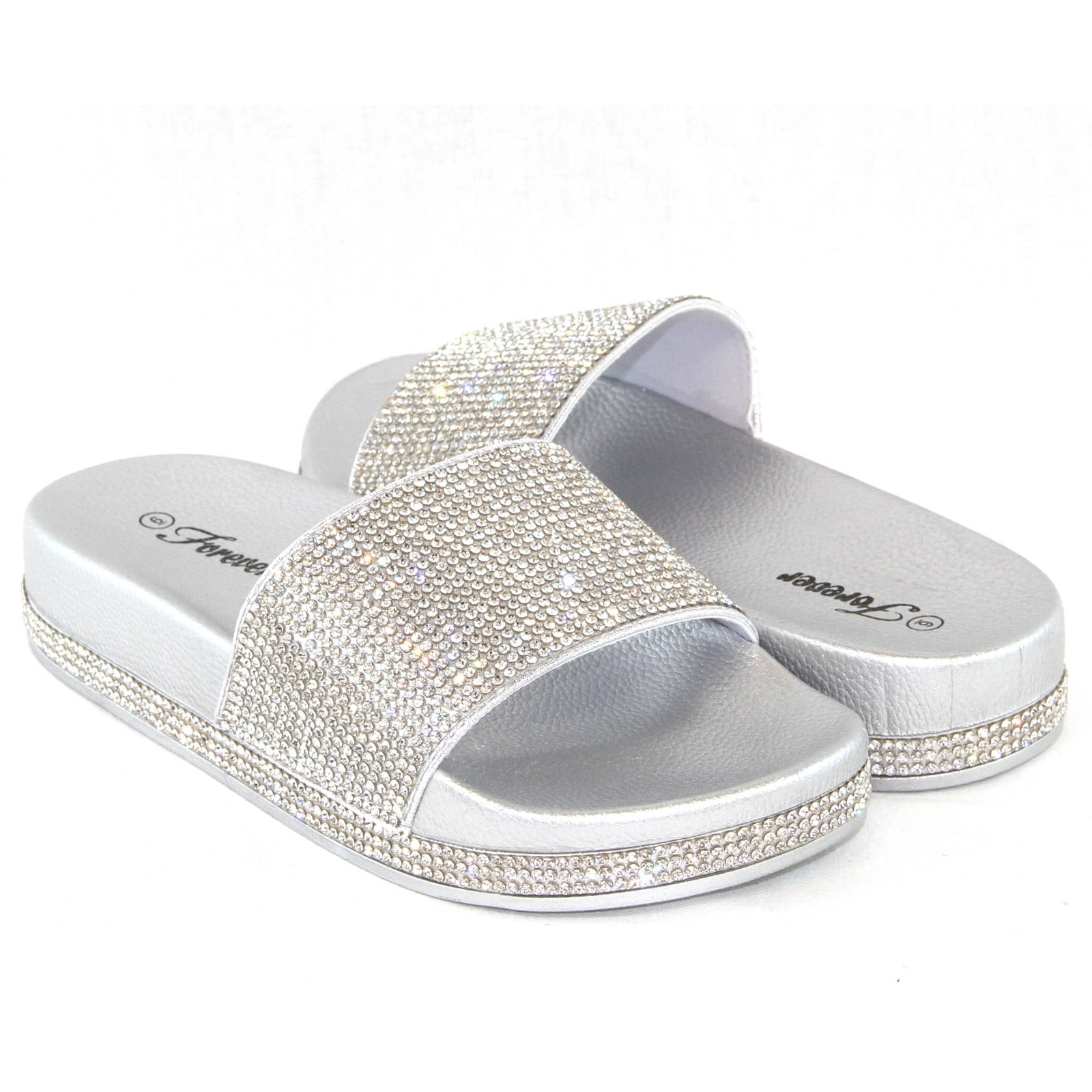 Women Glitter Rhinestone Design Platform Slides Sandals Shiny Shoes ...