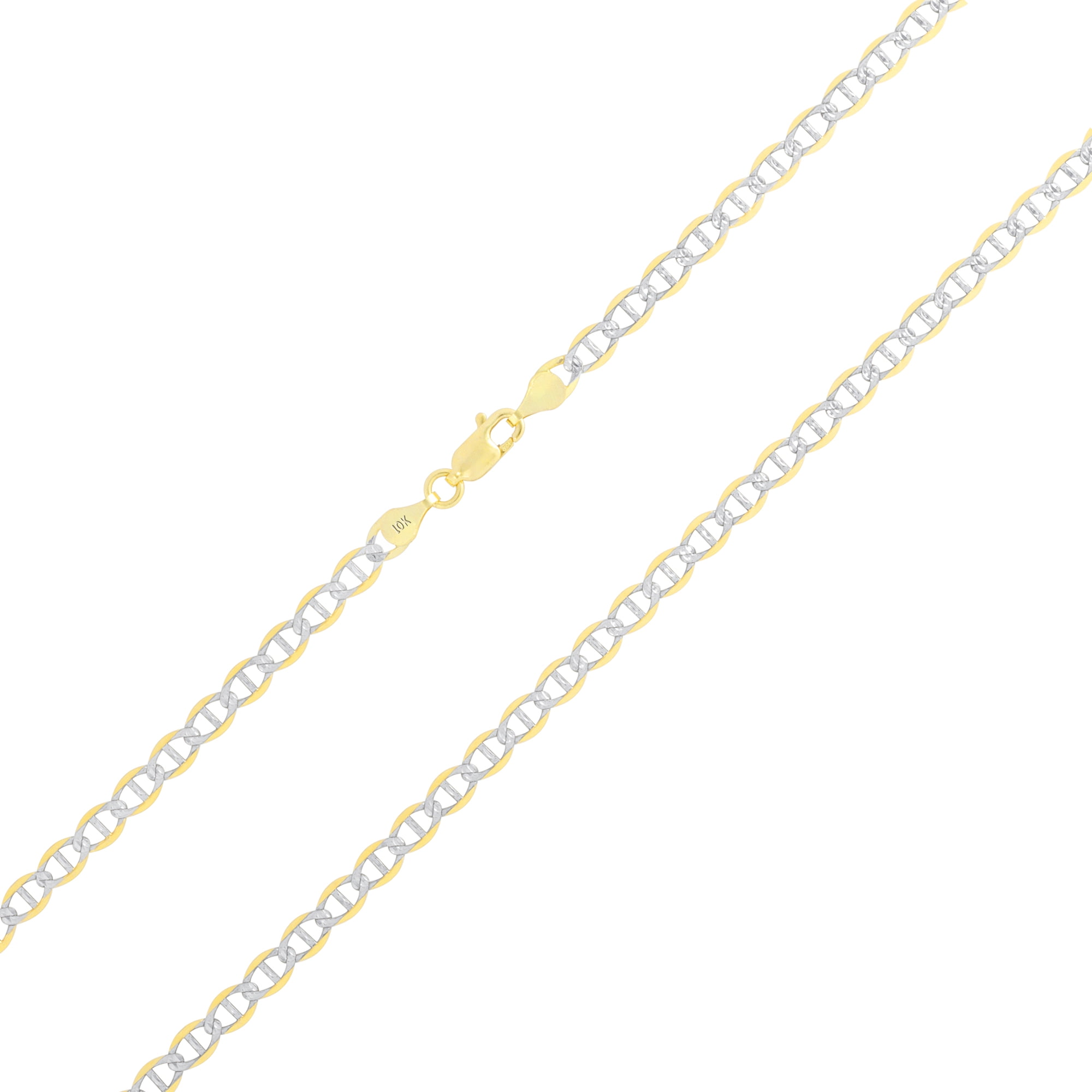 Nuragold 10k Real Yellow Gold Solid Mariner 4mm Anchor Chain Pave Diamond Cut Necklace (16"-30") Two Tone Italian Jewelry for Men & Women
