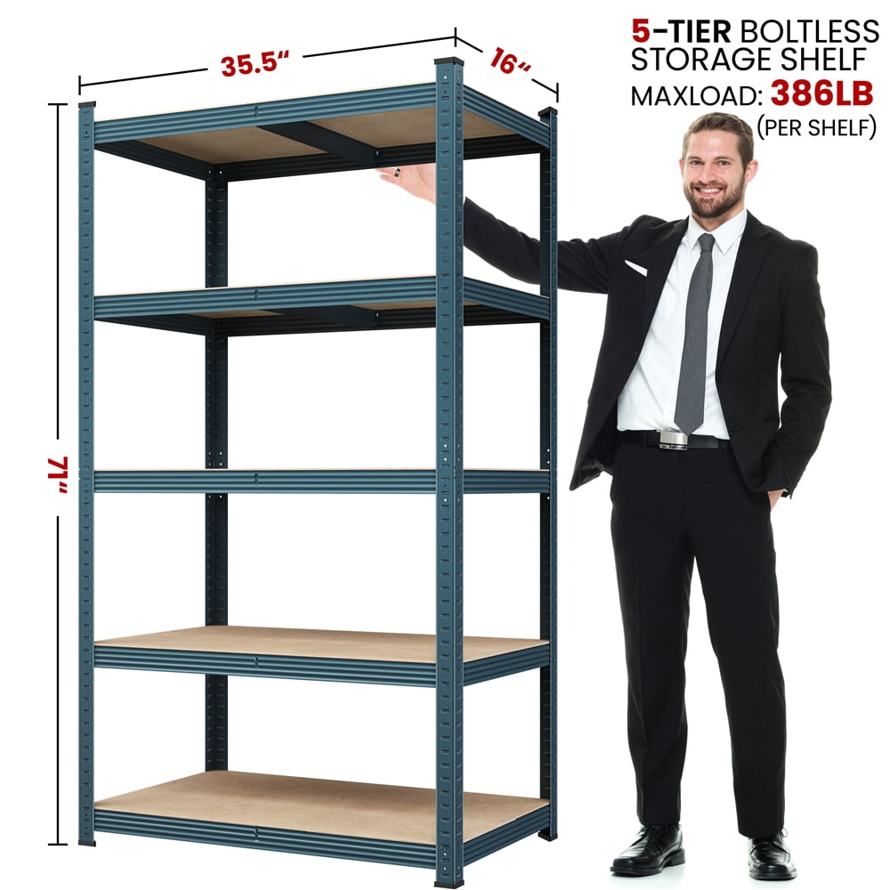 Yaheetech 5 Tier Metal Storage Rack with Adjustable Shelves, Set of 2, Neptune Blue