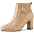 thumbnail image 1 of BLISSFUL STEP Women's Chelsea Square Toe Block Heels Boots, 1 of 7