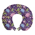 thumbnail image 1 of Floral Travel Pillow Neck Rest, Natural Theme Flower and Leaves with Yellow Berries Botanical Art, Memory Foam Traveling Accessory Airplane and Car, 12", Sea Blue Lime Green Purple, by Ambesonne, 1 of 2