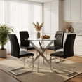 thumbnail image 2 of Atumcto 5-Piece Round Glass Dining Table Set for 4, 35.5" Modern Kitchen Table Set with 4 Chairs, Tempered Glass Top, Silver Metal Legs, 2 of 10