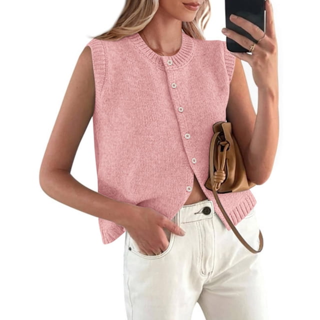 Chaleco de Punto Sin Mangas PRETTYGARDEN 2025 Rosa XXL