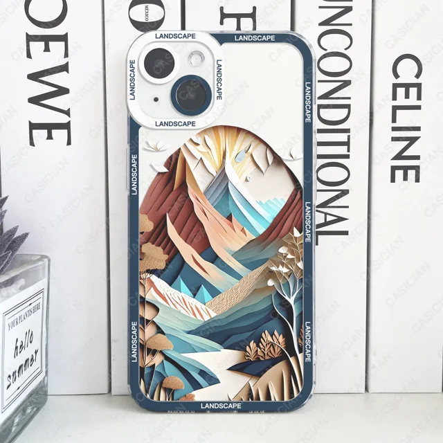 Paper Cute Landscape Creative Mountain Balloons Phone Case For iPhone 15 Pro Max 14 Plus 13 Mini 12 11 Soft Cover 02 iPhone 12 Pro