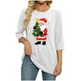 thumbnail image 4 of qucoqpe Christmas Shirts for Women, Women's Brushed Ribbed Knit Top, Christmas Print Loose Fit Round Neck 3/4 Sleeve Pullover, 4 of 6