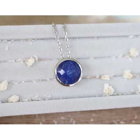 Khushi Gems Round Blue Sapphire Sterling Silver Necklace, 3 ct, 18 in, Cable