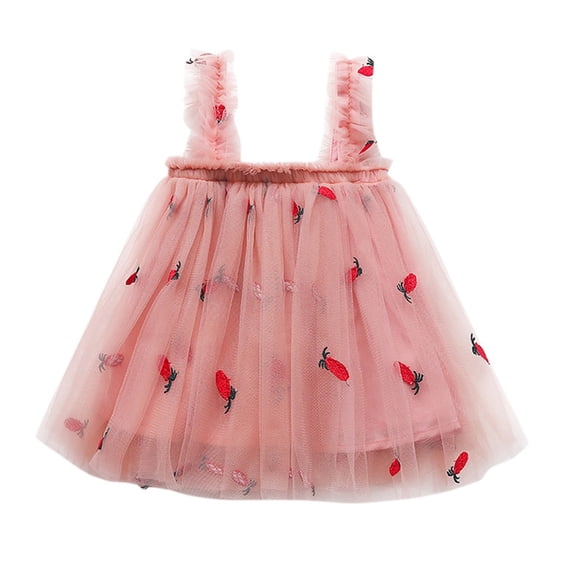 Rggeeun Toddler Baby Kids Girl Cute Sleeveless Fruit Print Gauze Straps Backless Dress Breathable Casual O-Neck Sundress