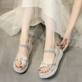thumbnail image 2 of AXXD Women White Sandals Summer Sandals Beach Flat Round Head Mid-heel Rhinestone Shoes, 2 of 6
