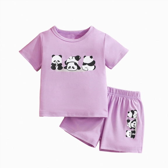 KPOPLK 2 Piece Toddler Baby Girl Summer Clothing Set 12 18 24 Months 2T 3T 4T 5T Animal Print Outfits Clothes Short Sleeve Crew Neck T Shirt Elastic Waist Shorts(6-9 Months,Purple)