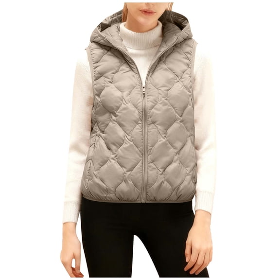 Ruimatai Women's Lightweight Puffer Vest Hooded Casual White Duck Down Jacket for Outdoor Winter Warmth