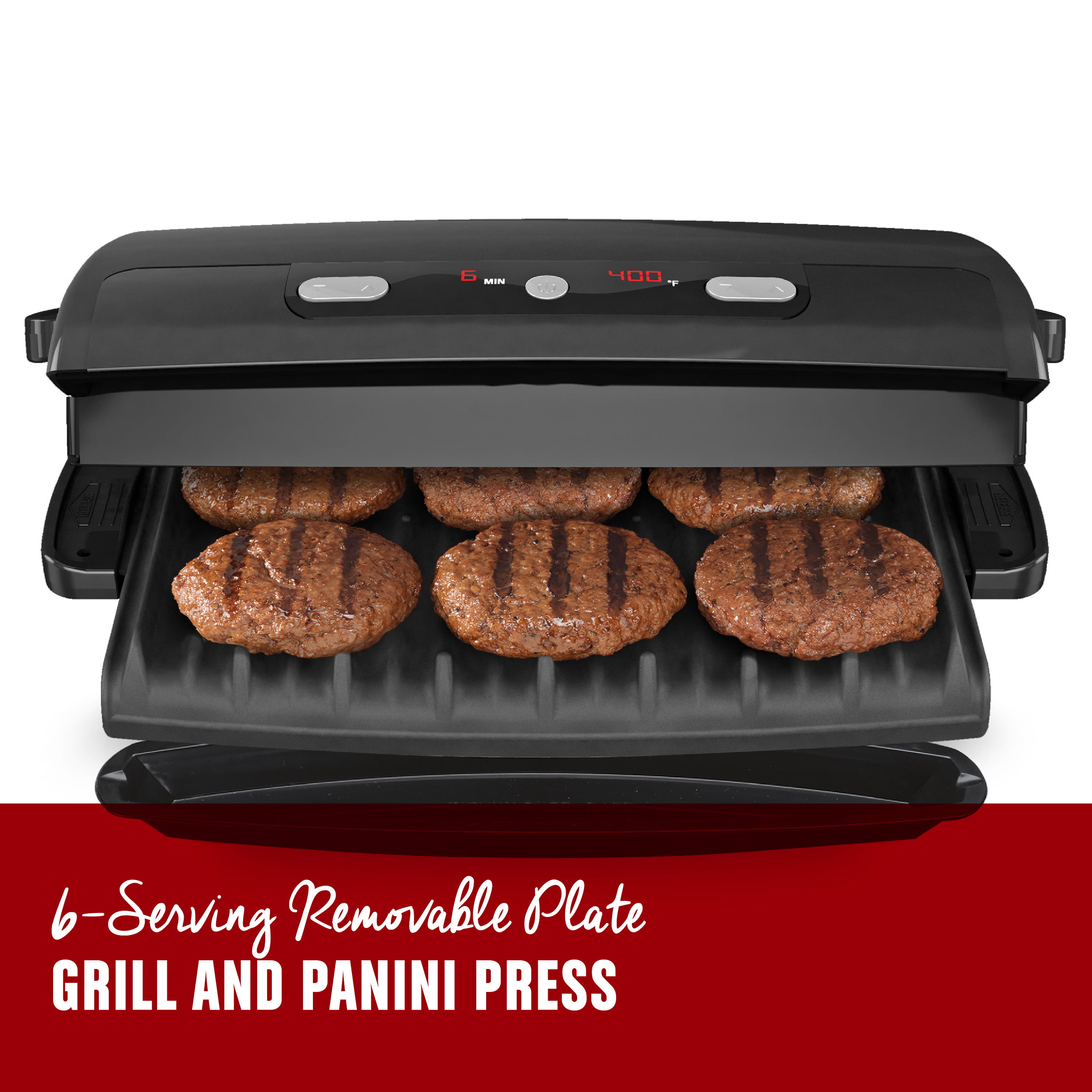 6-Serving Removable Plate Grill - Red