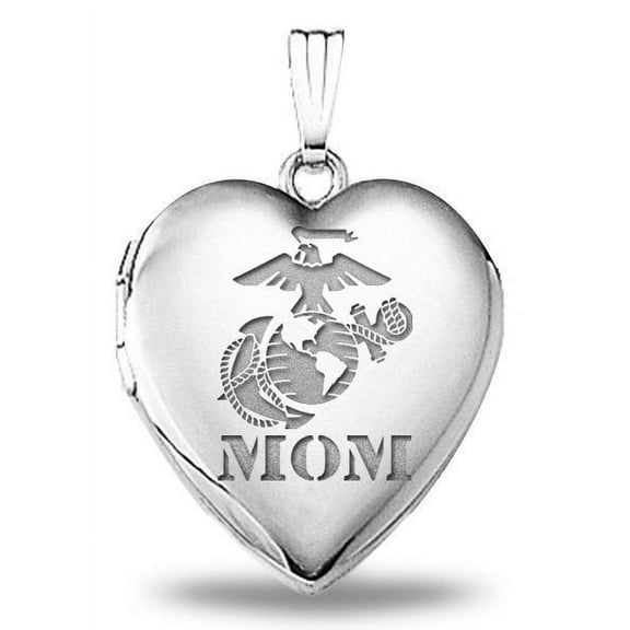 PicturesOnGold Sterling Silver Marine Mom Heart Locket - 3/4 Inch X 3/4 Inch