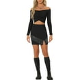 thumbnail image 2 of INSPIRE CHIC Women's Skirt Sparkly Fringe High Waist Split Pencil Mini Skirts XS Black, 2 of 6