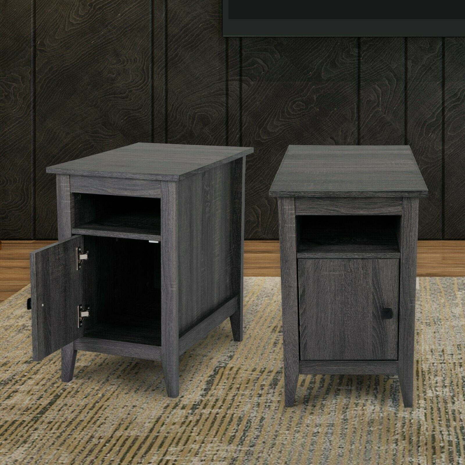 Private Jungle Nightstand Set of 2 for Living Room Bedroom, Bedside End Table w/Storage Cabinet and Open Drawers, Gray Private Jungle Nightstand Set of 2 for Living Room Bedroom, Bedside End Table w/Storage Cabinet and Open Drawers, Gray