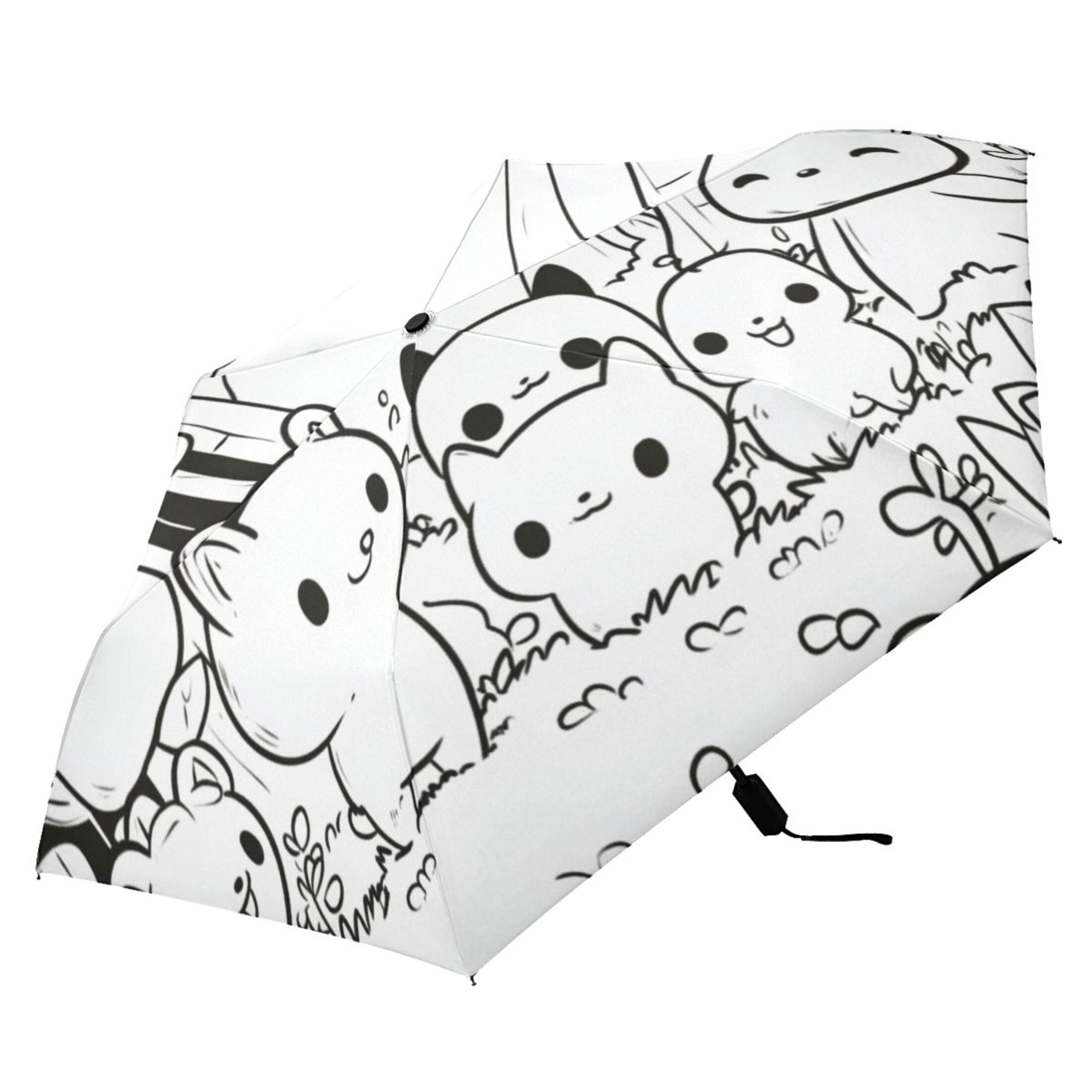 Cute Animals in Forest Compact Sun Umbrella Windproof Travel Umbrellas for Rain Strong Portable UV Protection