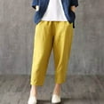 thumbnail image 2 of Penkiiy Pantalons en Lin pour Femmes Capris à Taille Élastique 4TG Jaune, 2 of 6