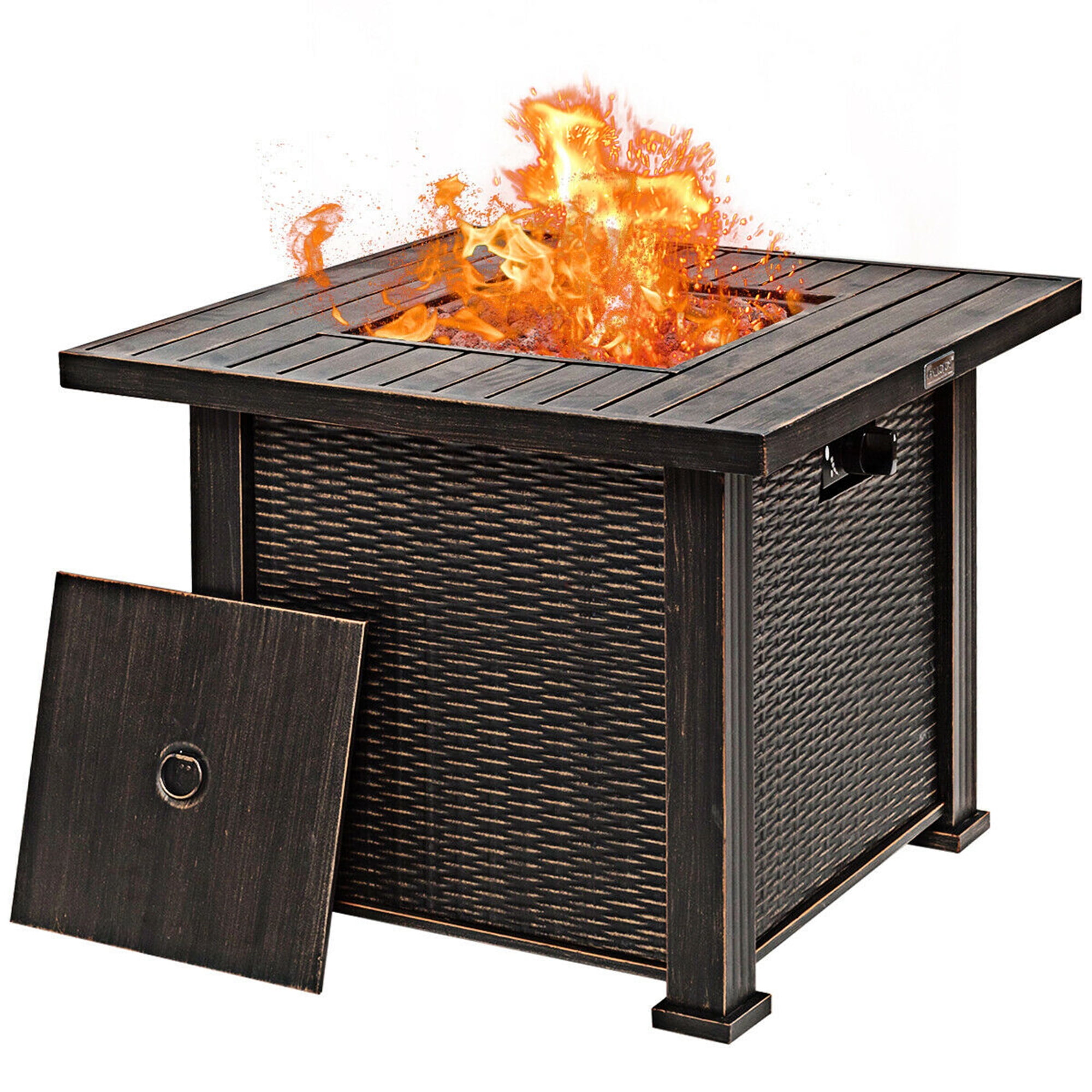 Gymax 30'' Gas Fire Table 50,000 BTU Square Propane Fire Pit Table w/Lid and Lava Rocks