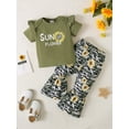thumbnail image 3 of Toddler Baby Girls Clothes Baby Girls Outfits Baby Girls Short Sleeve Letter Print Top Floral Camouflage Pants 2PCS Clothing Set Green 12-18 Months, 3 of 8