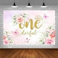 thumbnail image 3 of 7x5FT Miss Onederful Backdrop Girl 1st Birthday Party Decoration Supplies Little Miss Onederful Blush Pink Floral Butterfly Gold Glitter Photography Background Banner Photo Shoot Studio Props, 3 of 5